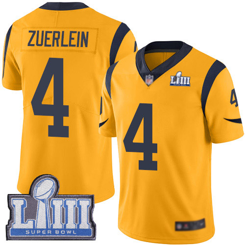 Los Angeles Rams Limited Gold Men Greg Zuerlein Jersey NFL Football #4 Super Bowl LIII Bound Rush Vapor Untouchable